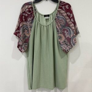 Espresso Green and Burgundy Paisley Blouse